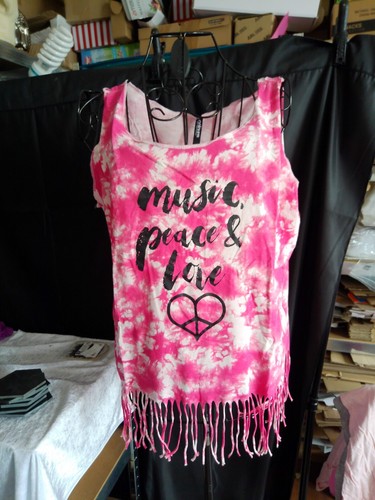 Top/Batik/pink/weiß/Fransen/n